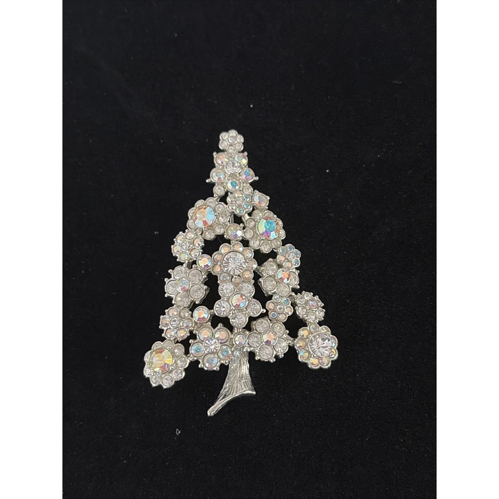 VTG Kirks Folly "Flora Danica" Crystal Christmas Tree Brooch, Aurora Borealis AB